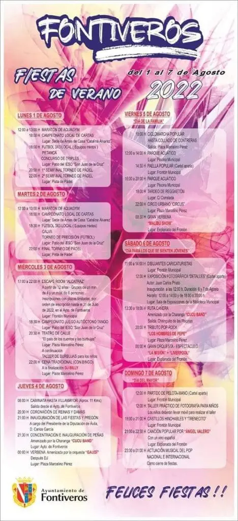 Programa de fiestas de Fontiveros 2022