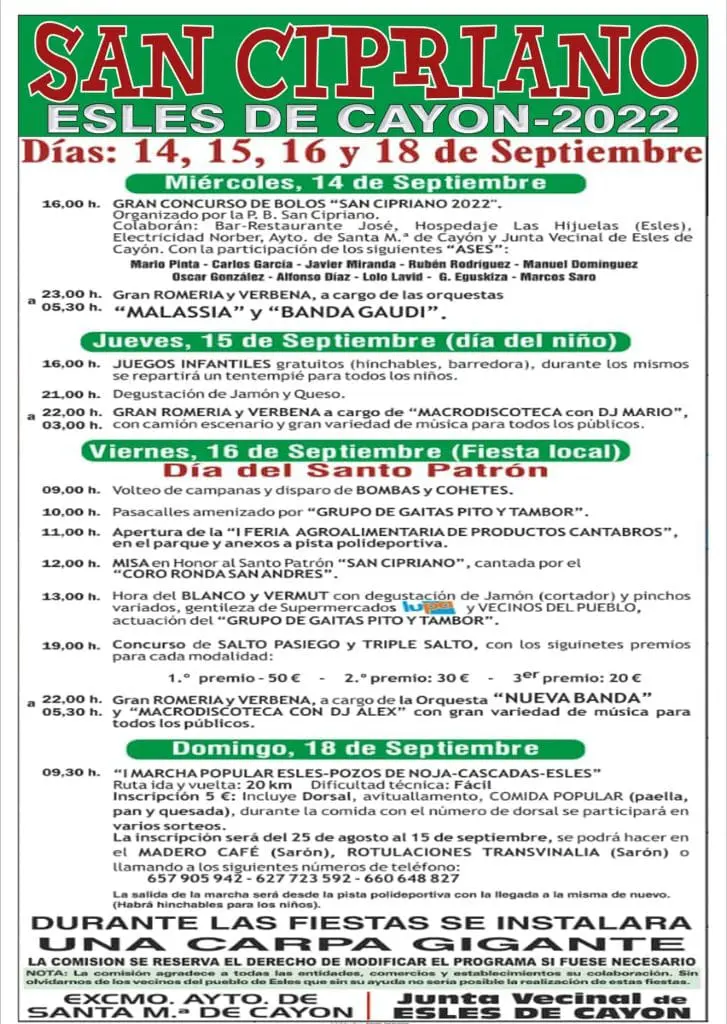 PROGRAMA DE FIESTAS ESLES DE CAYÓN 2022