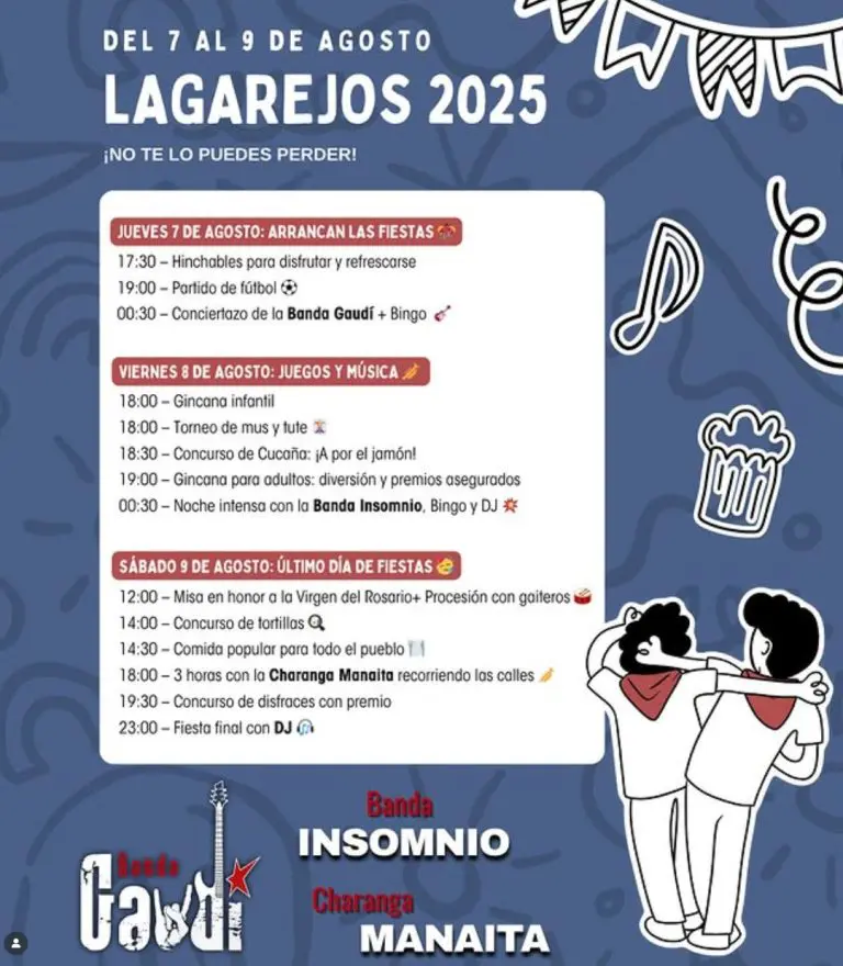 🎉 FIESTAS DE LAGAREJOS 2025 – ¡TRES DÍAS A TOPE Y BANDA GAUDÍ EN DIRECTO! 🔥