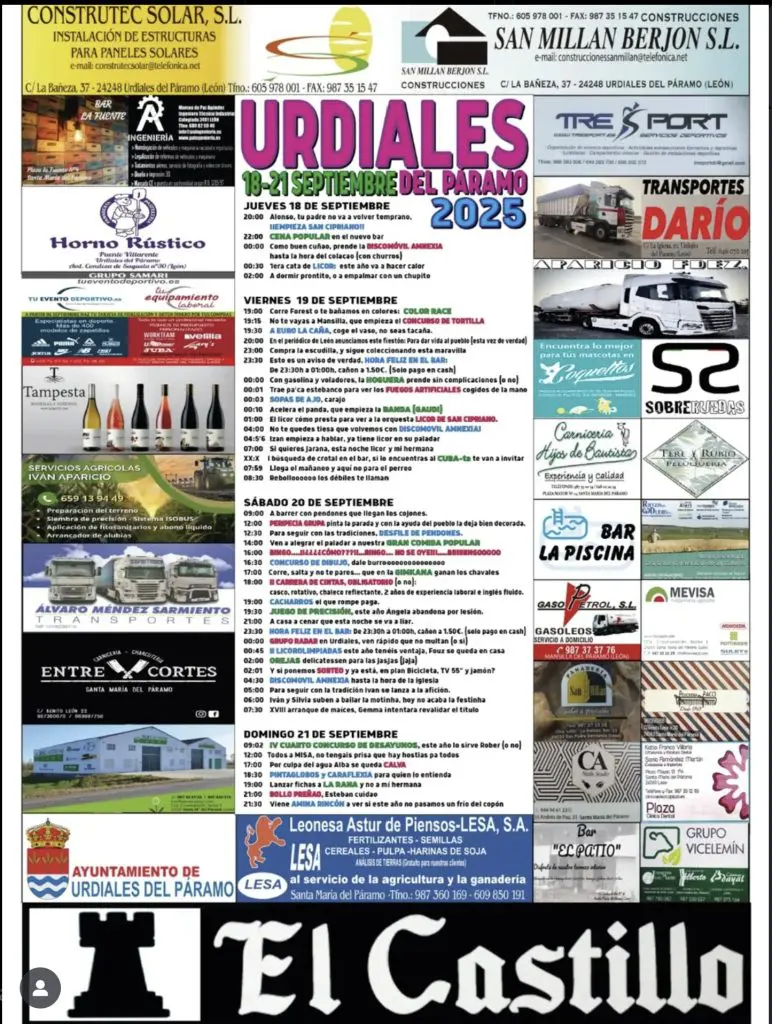 Lee más sobre el artículo PROGRAMA DE FIESTAS DE URDIALES DEL PÁRAMO (León) 2025