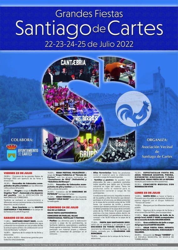 En este momento estás viendo PROGRAMA DE FIESTAS DE SANTIAGO DE CARTES 2022, DEL 22 AL 25 DE JULIO