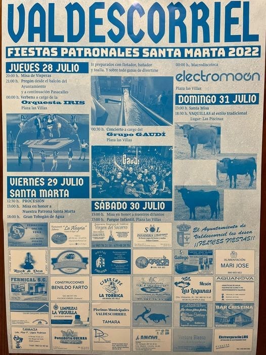 Lee más sobre el artículo FIESTAS EN VALDESCORRIEL DEL 28 AL 31 DE JULIO