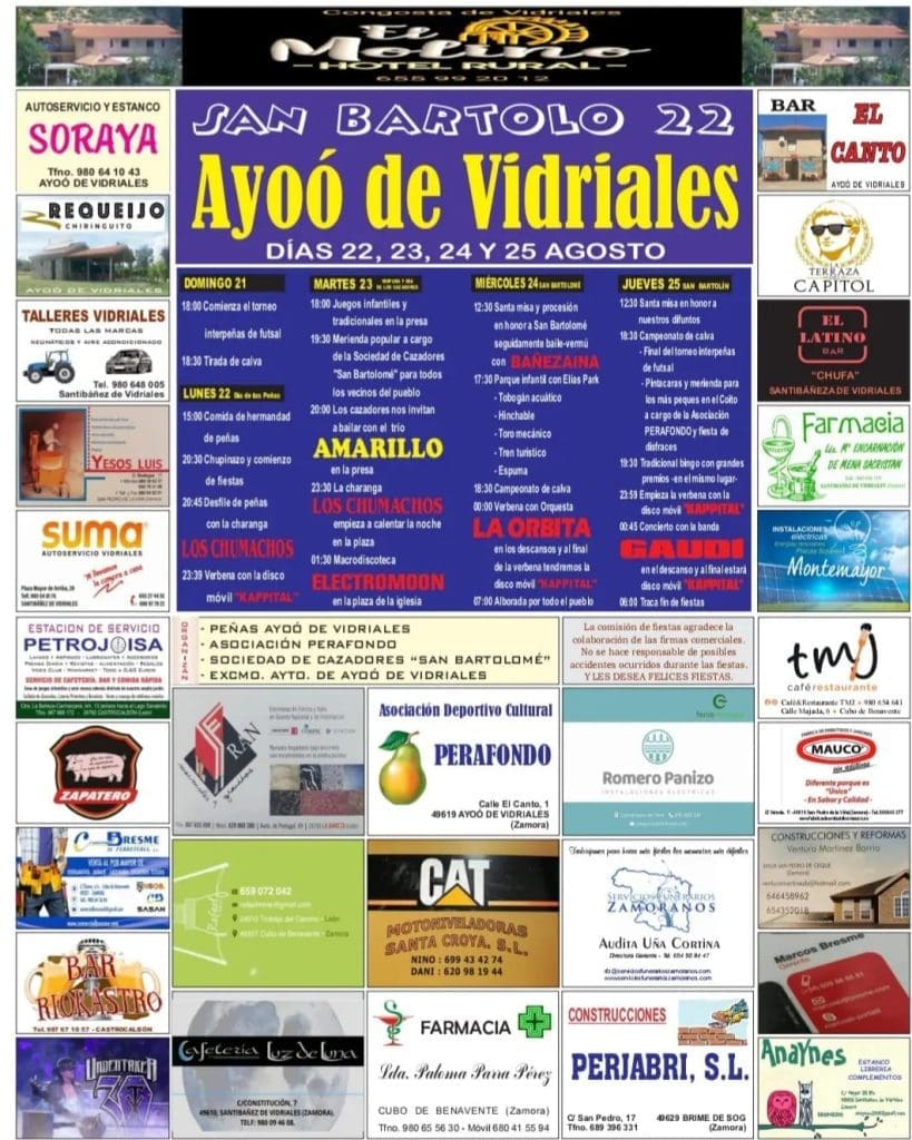 Programa de fiestas de San Bartolo en Ayoo de Vidriales 2022