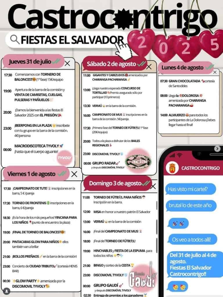 🎉 Castrocontrigo se prepara para vivir las Fiestas El Salvador 2025 con Banda Gaudí como protagonistas El municipio leonés de Castrocontrigo se engalana del 31 de julio al 4 de agosto de 2025 para celebrar las esperadas Fiestas El Salvador, un evento repleto de actividades populares, música en directo, concursos y diversión para todos los públicos.