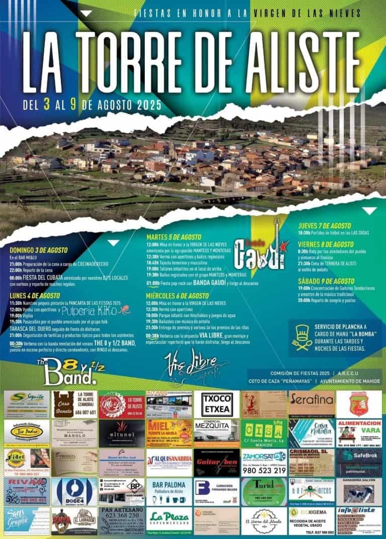 La localidad zamorana de La Torre de Aliste celebrará sus tradicionales fiestas del 3 al 9 de agosto de 2025, con una programación repleta de actividades para todas las edades, música, tradición y gastronomía. La gran cita musical será el martes 5 de agosto con el concierto de Banda Gaudí, que pondrá ritmo y energía a la plaza en una noche inolvidable.
