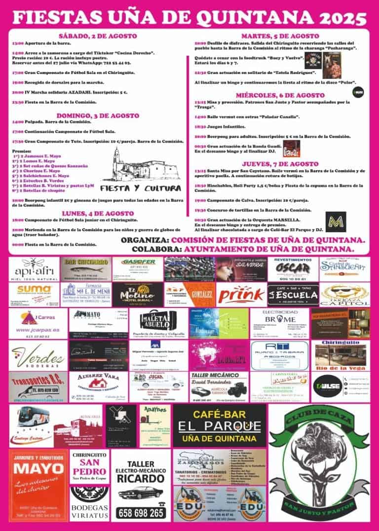 FIESTAS DE🎉 UÑA DE QUINTANA 2025 – ¡UNA SEMANA DE FIESTAS, SABOR Y MÚSICA EN VIVO! 🔥