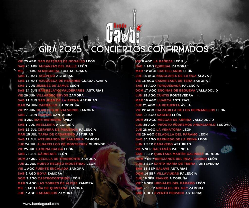 Lee más sobre el artículo Gira 2025 BANDA GAUDÍ 2025 (Actualización)