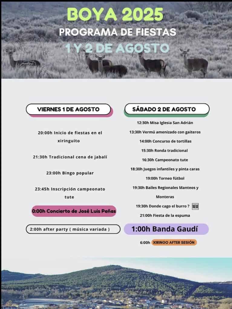 Lee más sobre el artículo 🥳 BOYA 2025 – PROGRAMA DE FIESTAS  📅 Fechas: 1 y 2 de agosto