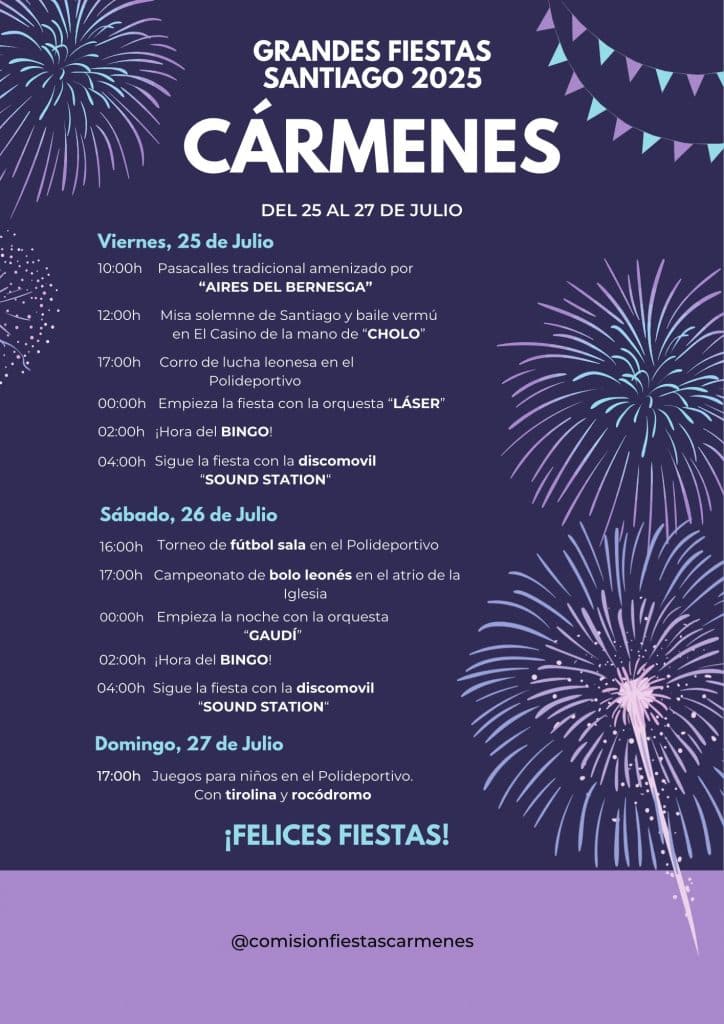 En este momento estás viendo 🎉 Grandes Fiestas Santiago 2025 – Cármenes 📅 Del 25 al 27 de julio 📍 Cármenes (León)