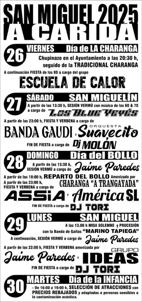 Lee más sobre el artículo PROGRAMA DE FIESTAS DE SAN MIGUEL 2025, EN LA CARIDAD (Asturias)