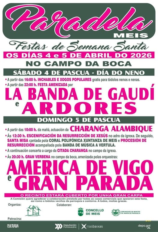 Lee más sobre el artículo Programa de fiestas de Semana Santa 2026 en PARADELA (Meis), Pontevedra