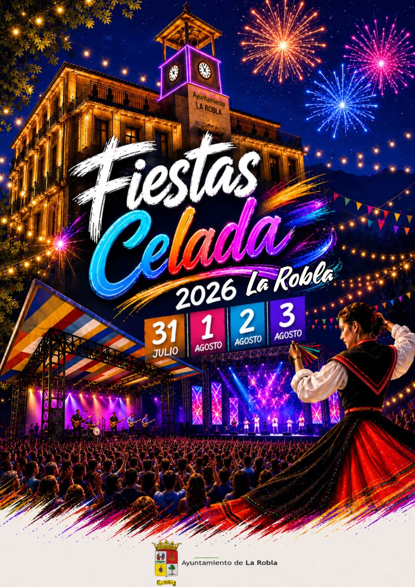 Cartel del programa de fiestas de La Robla 2026 con la actuación de Banda Gaudí