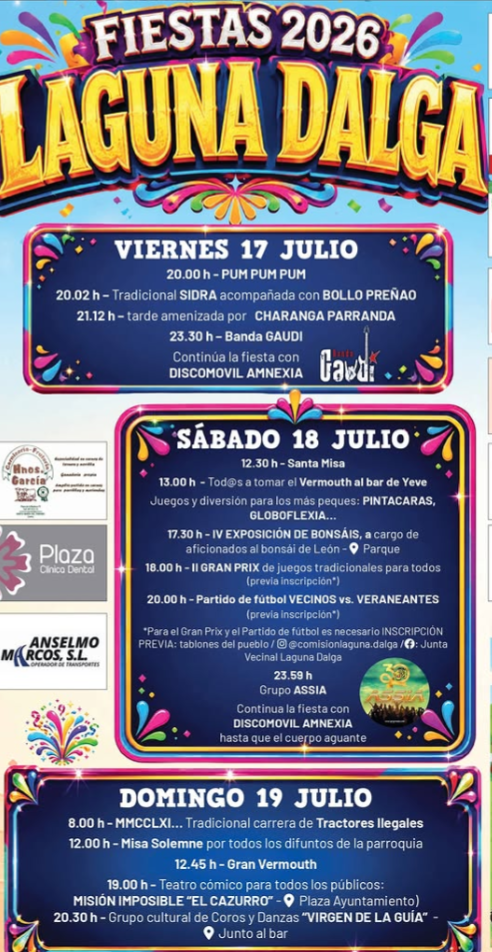 Cartel del programa de fiestas de Laguna Dalga (León) 2026