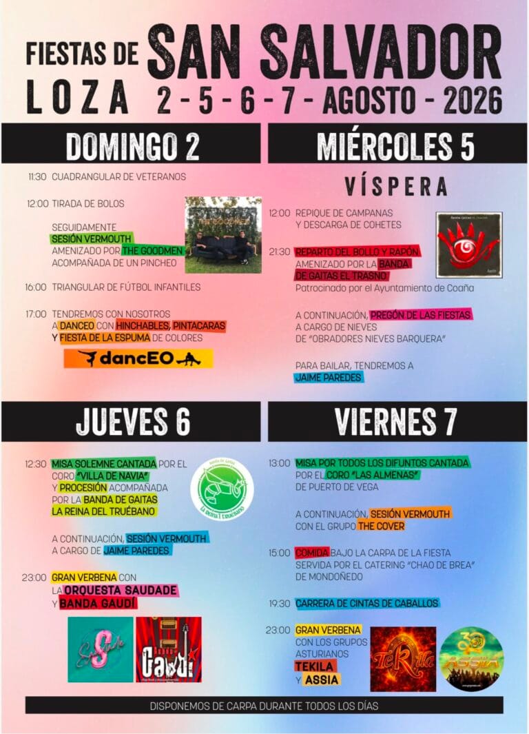 Cartel de las fiestas de San Salvador de Loza (Coaña) 2026 con Banda Gaudí