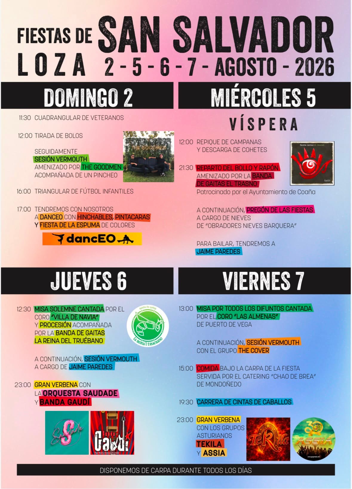 Cartel de las fiestas de San Salvador de Loza (Coaña) 2026 con Banda Gaudí