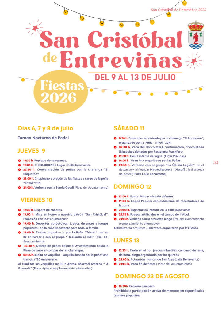 Cartel oficial de las fiestas de San Cristóbal de Entreviñas 2026