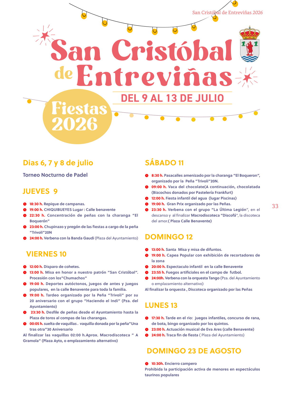 Cartel oficial de las fiestas de San Cristóbal de Entreviñas 2026