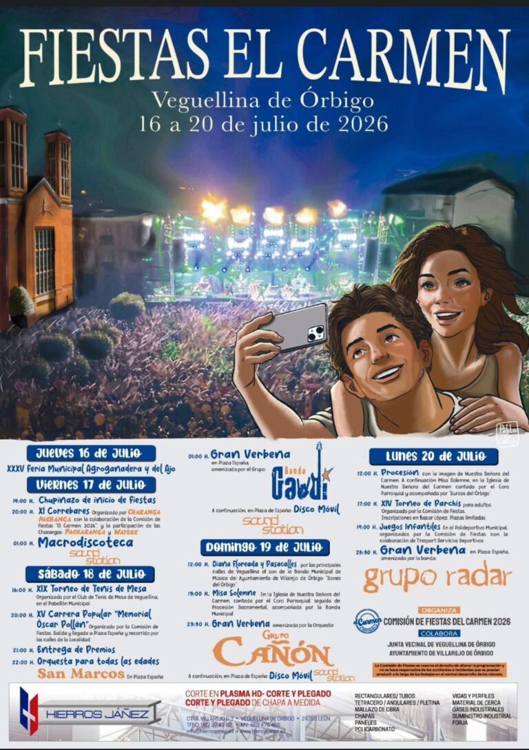Cartel de las Fiestas de El Carmen 2026 en Veguellina de Órbigo con Banda Gaudí