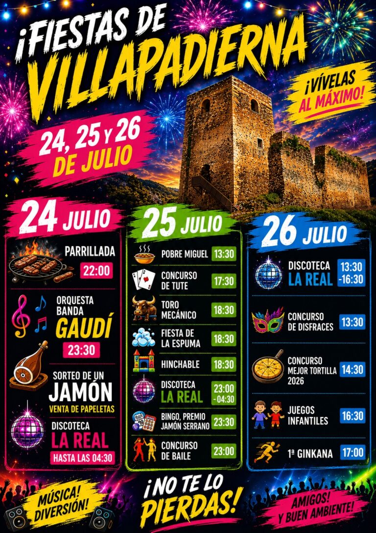 Cartel de las fiestas de Villapadierna 2026 con la actuación del grupo Banda Gaudí