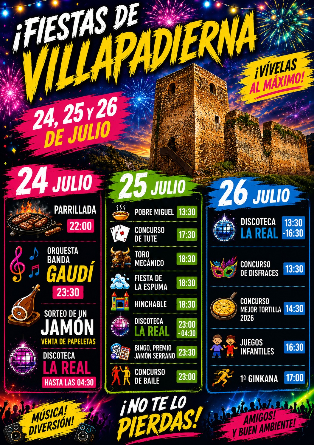Cartel de las fiestas de Villapadierna 2026 con la actuación del grupo Banda Gaudí