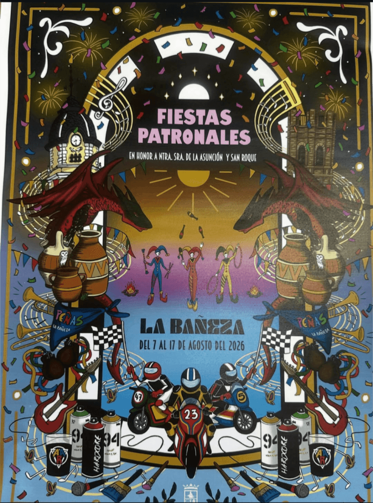 Cartel de las fiestas de La Bañeza 2026, con la verbena del grupo Banda Gaudí