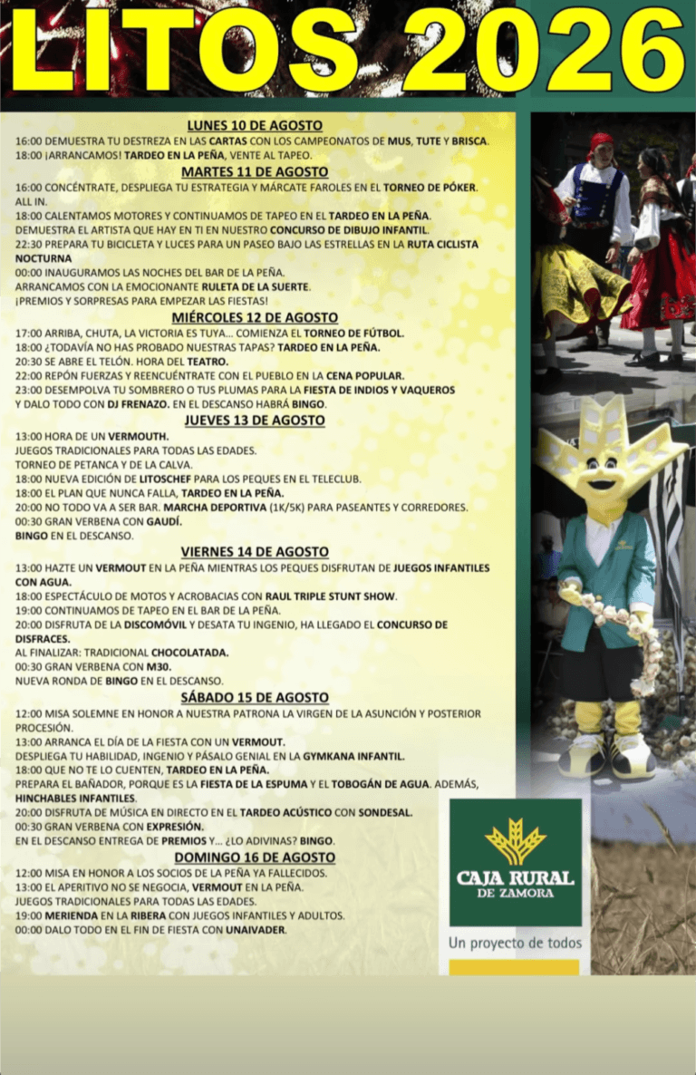 Cartel del programa de fiestas de Litos (Zamora) 2026 con la actuación de Banda Gaudí