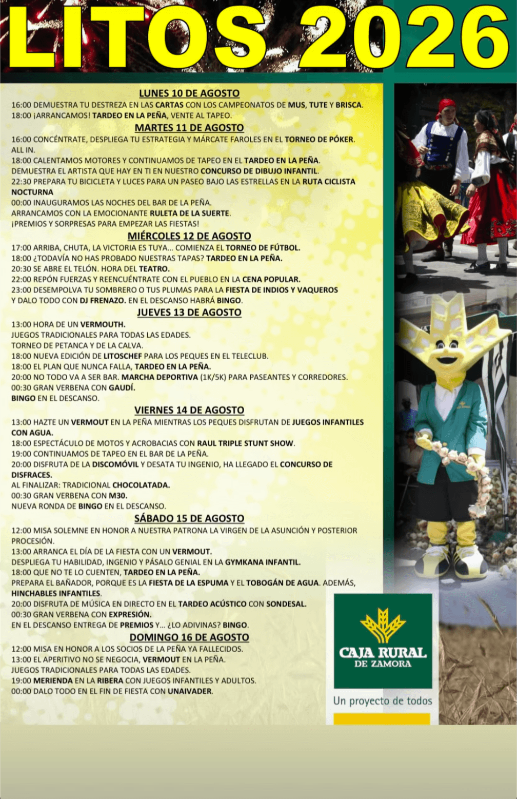 Cartel del programa de fiestas de Litos (Zamora) 2026 con la actuación de Banda Gaudí