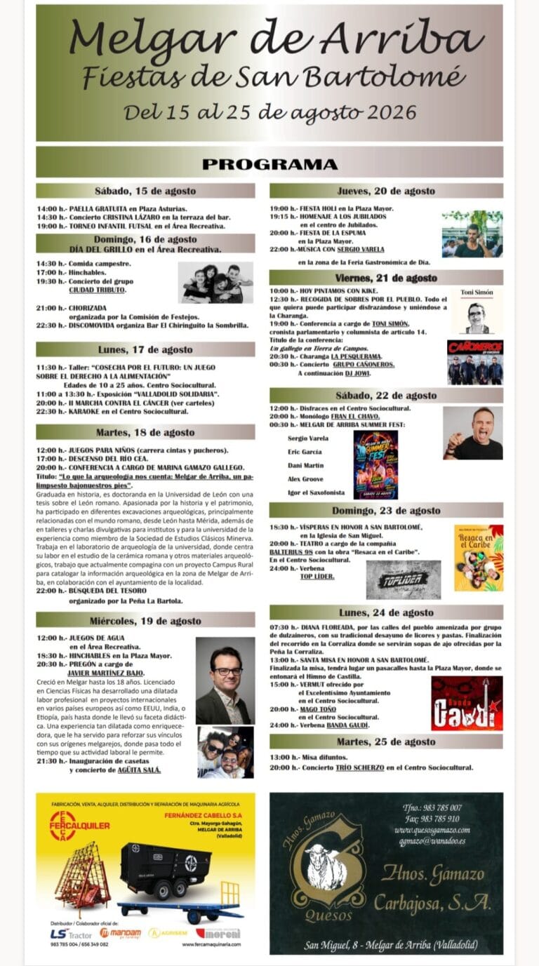Cartel de las fiestas de San Bartolomé de Melgar de Arriba 2026