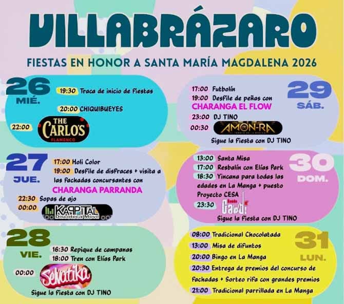 Cartel de las fiestas de Villabrázaro 2026 con la actuación de Banda Gaudí