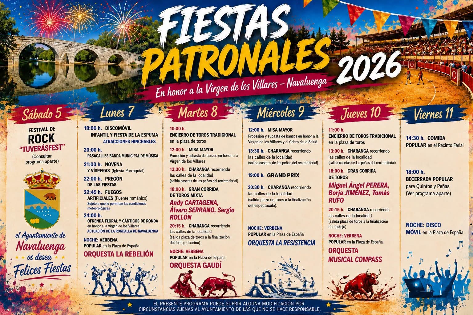 Cartel de las fiestas patronales de Navaluenga (Ávila) 2026