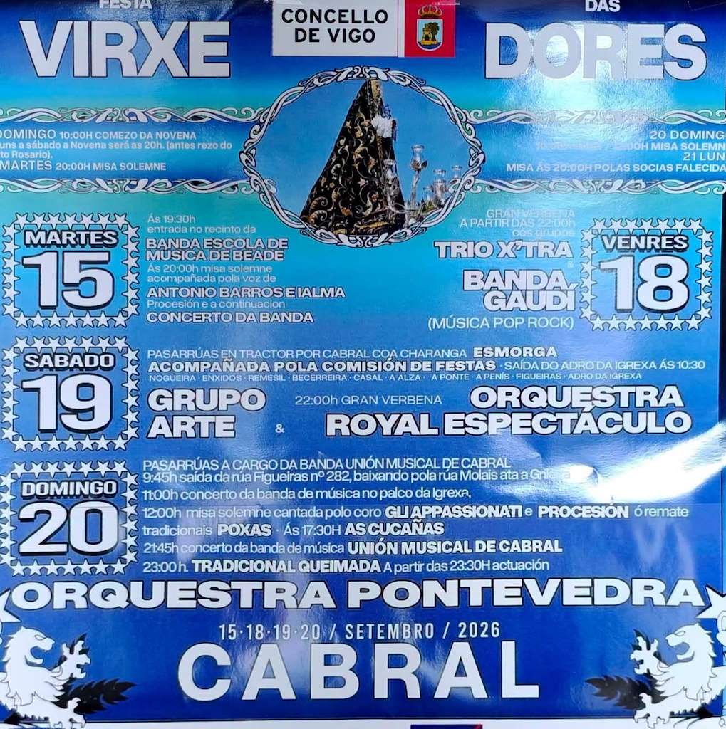 Cartel de las fiestas de Cabral (Vigo) 2026 con Banda Gaudí