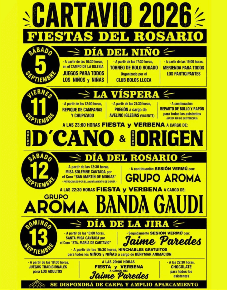 Cartel de las Fiestas del Rosario de Cartavio (Coaña) 2026 con Banda Gaudí