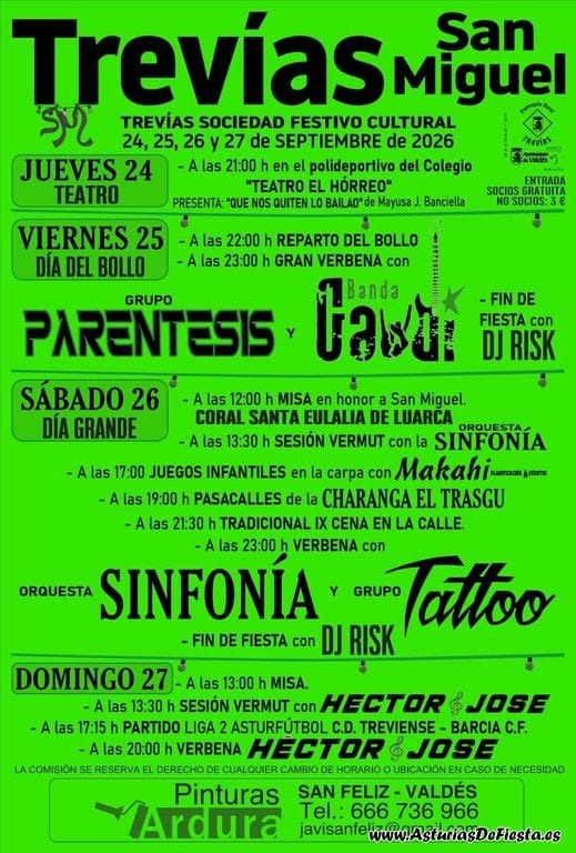 Cartel de las fiestas de San Miguel de Trevías (Valdés) 2026 con el programa completo